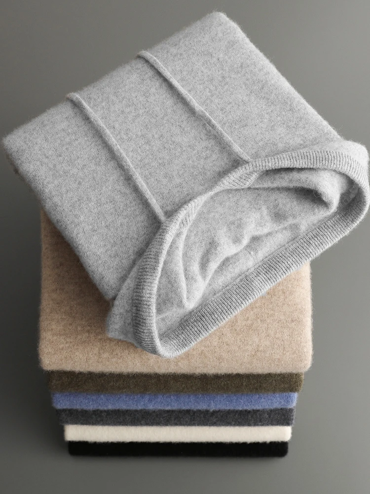 Color: Brown, Size: L - Yoyoselect Men's 100% Cashmere  Luxury Sweater Hoodie Autumn Winter Thick Warm Hooded Pullover Casual Smart Jumpers Knitwear Top