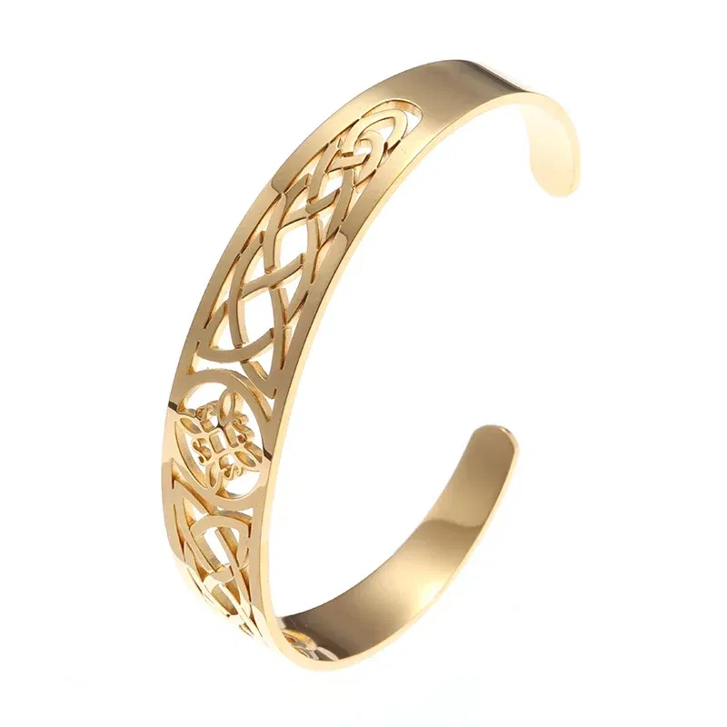 Metal color: Silver Plated - Witch Knot Cuff Stainless Steel Pagan Witchcraft Symbols Magic Knot Women\'s Good Luck Amulet Bracelet Celtic Knot Bracelet