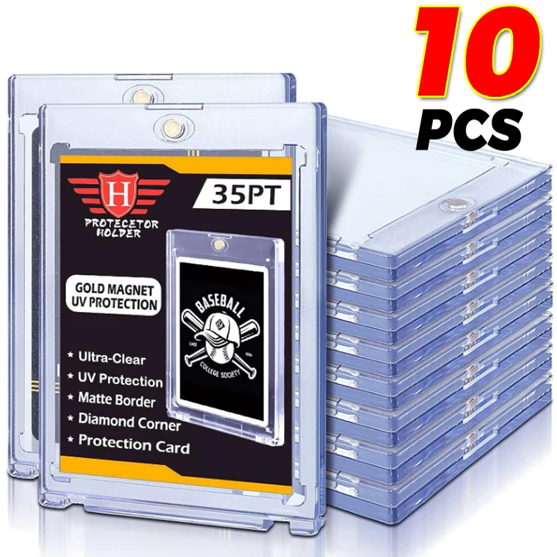 Color: Light Grey - 10-1Pcs 35PT Hard Magnetic Card Holder for Kpop Idol Photo Cards Protective Sports Trading Card Toploaders Sleeves Display Case