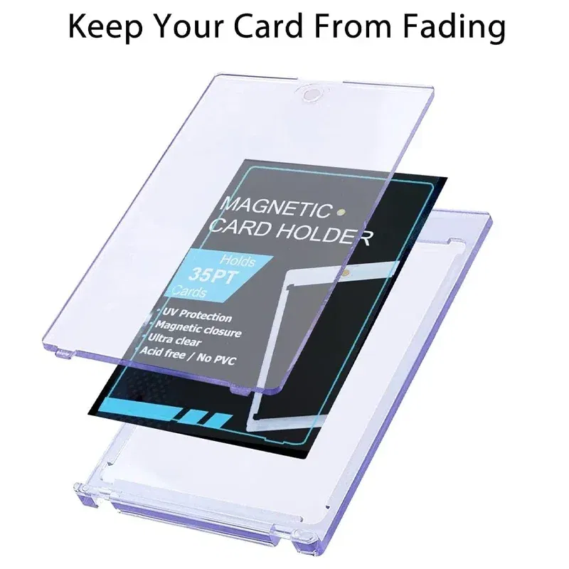 Color: Light Grey - 10-1Pcs 35PT Hard Magnetic Card Holder for Kpop Idol Photo Cards Protective Sports Trading Card Toploaders Sleeves Display Case