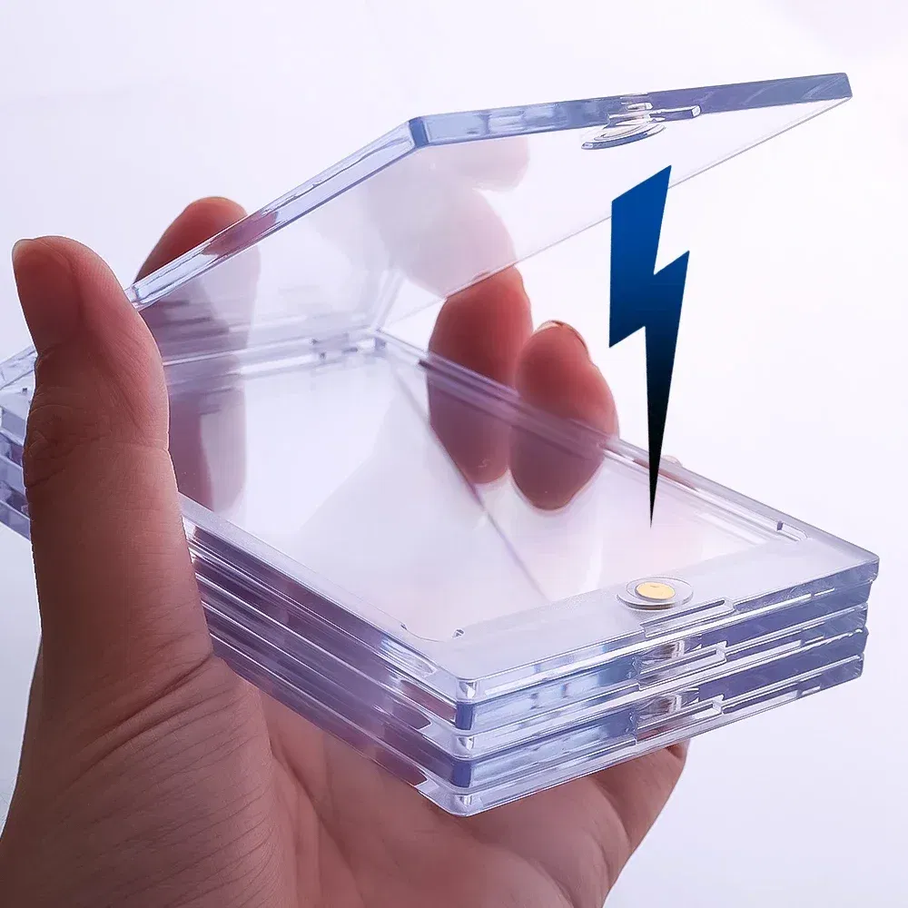 Color: Light Grey - 10-1Pcs 35PT Hard Magnetic Card Holder for Kpop Idol Photo Cards Protective Sports Trading Card Toploaders Sleeves Display Case