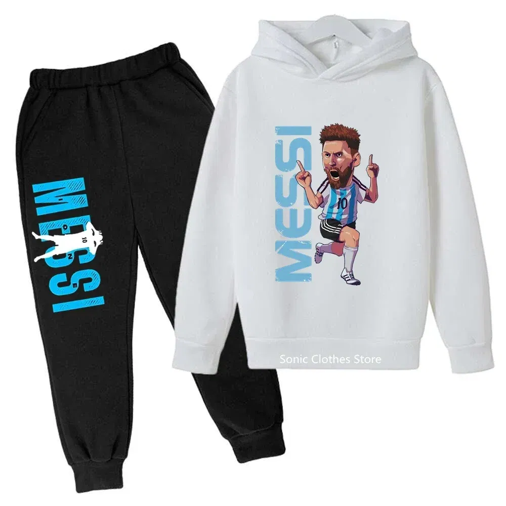 Color: Red, Kid Size: 7 - messi avatar printed children's clothing children's autumn and winter hoodies pants 2-piece casual boys and girls suits