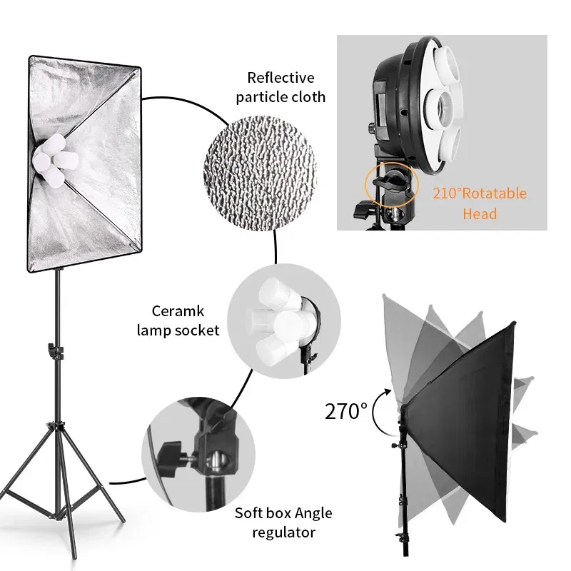 Color: WHITE, Ships From: CHINA - Photo Studio 4pc LED 15W Softbox Kit Photographic Lighting Kit Camera Photo Accessories 1pc Light Stand 1pc Softbox for Shooting