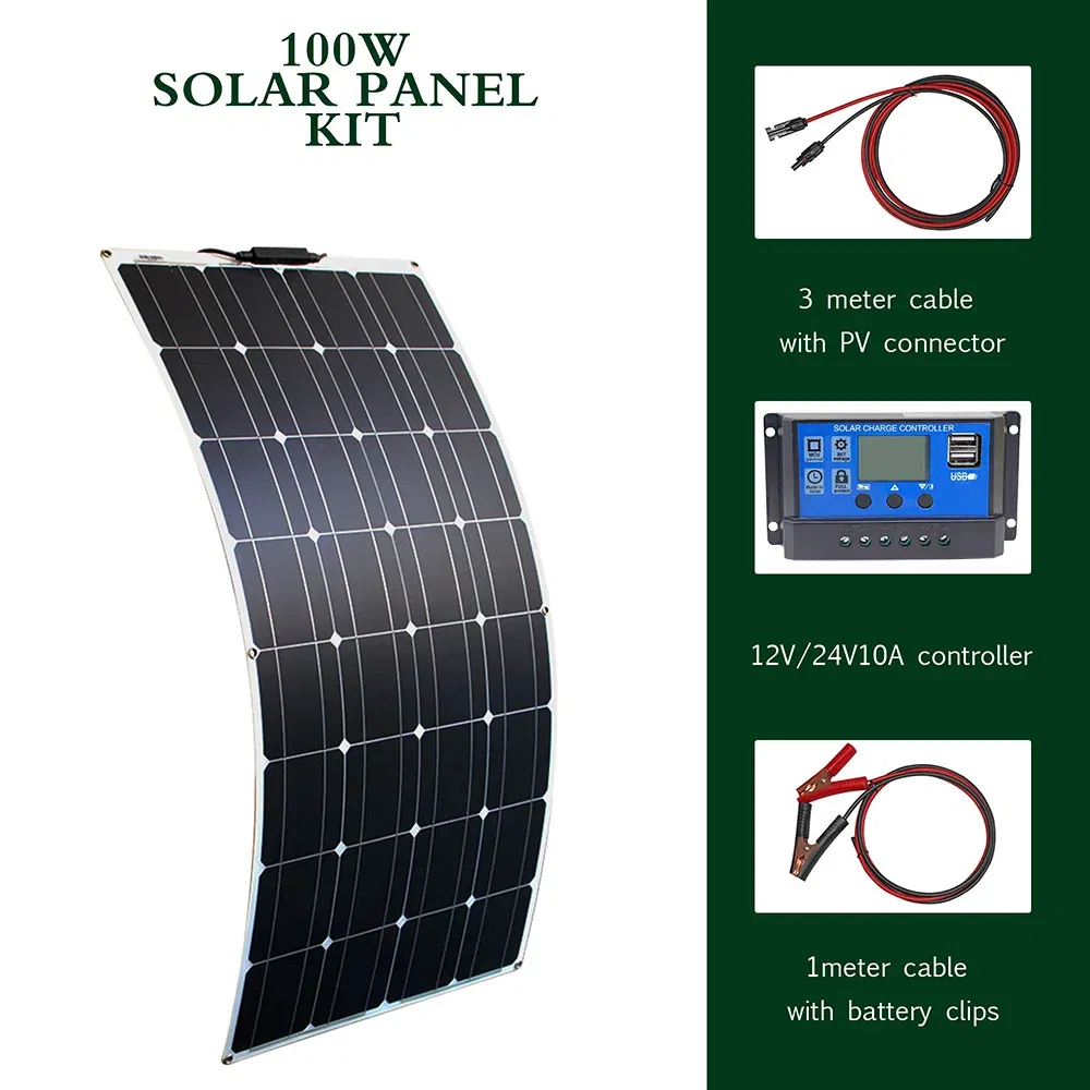 Color: Golden, Ships From: CHINA - Top Solar panel kit and 300w 200w 100w flexible solar panels 12v 24v high efficiency battery charger module