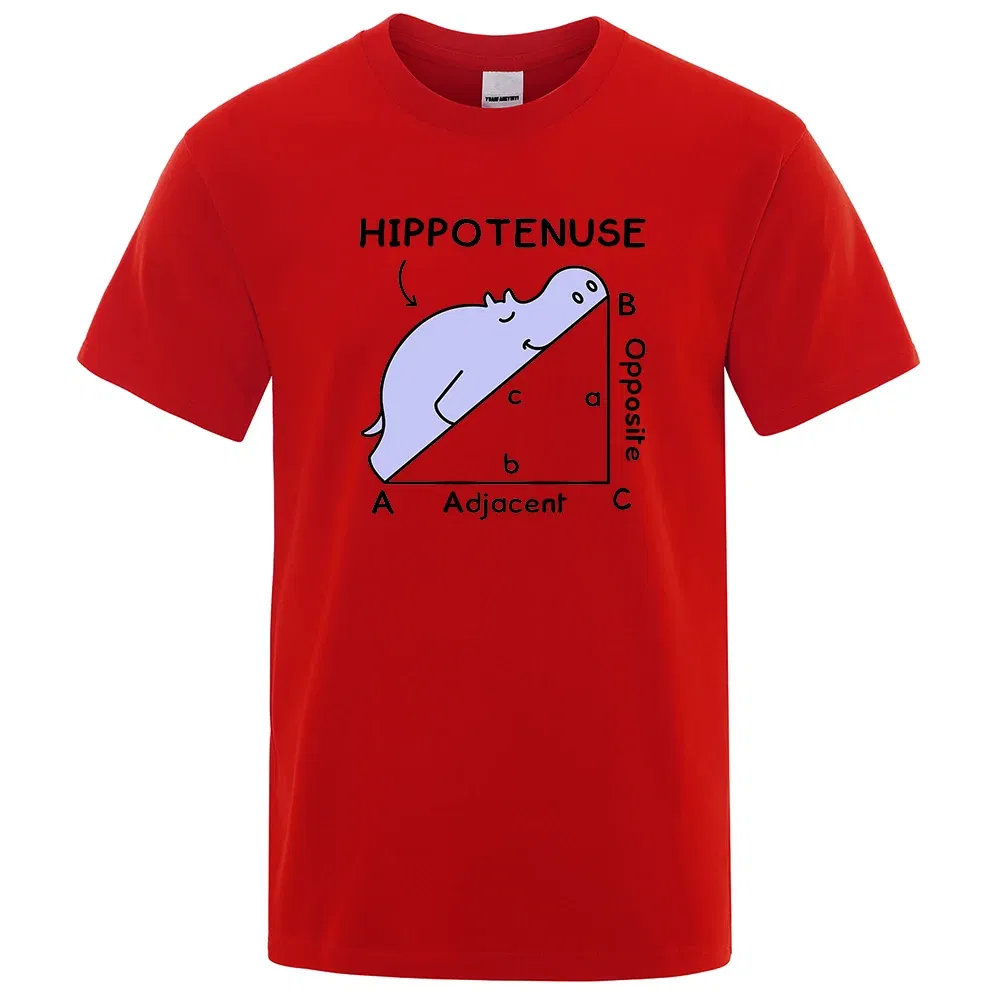 Color: Red, Size: L - Hippotenuse Opposite Adjacent Funny Printed Men Women T Shirts Trigonometric Functions Cotton Short Sleeve Streetwear T-shirt
