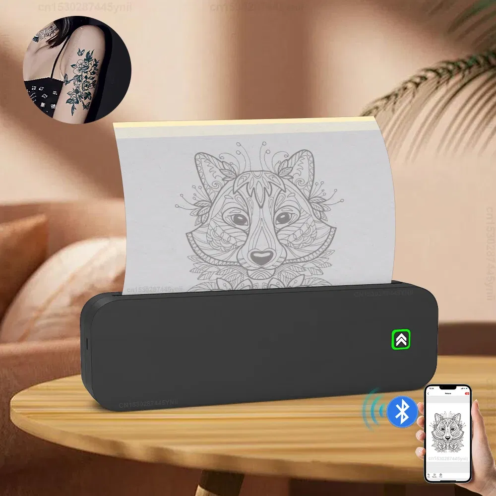color: black, Ships From: CHINA - Top Inkless Tattoo Stencil Printer Portable A4 Thermal Printer Wireless Bluetooth PDF Photo Tattoo Paper Print for Android IOS