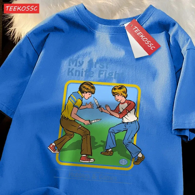 Color: Yellow, Size: XL - My First Knife Fight Hobbies Games Print Tshirts Men Women Soft Short Sleeve Summer Casual Cotton Oversized Loose Street T Shirt
