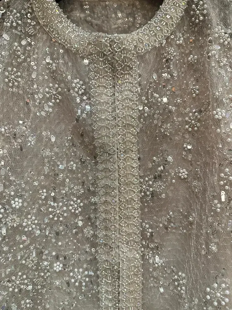 Luxury Beading Coat Women Heavy Industry Sequined See Through Long Sleeve Round Collar Short Tops Summer Fashion Trendy