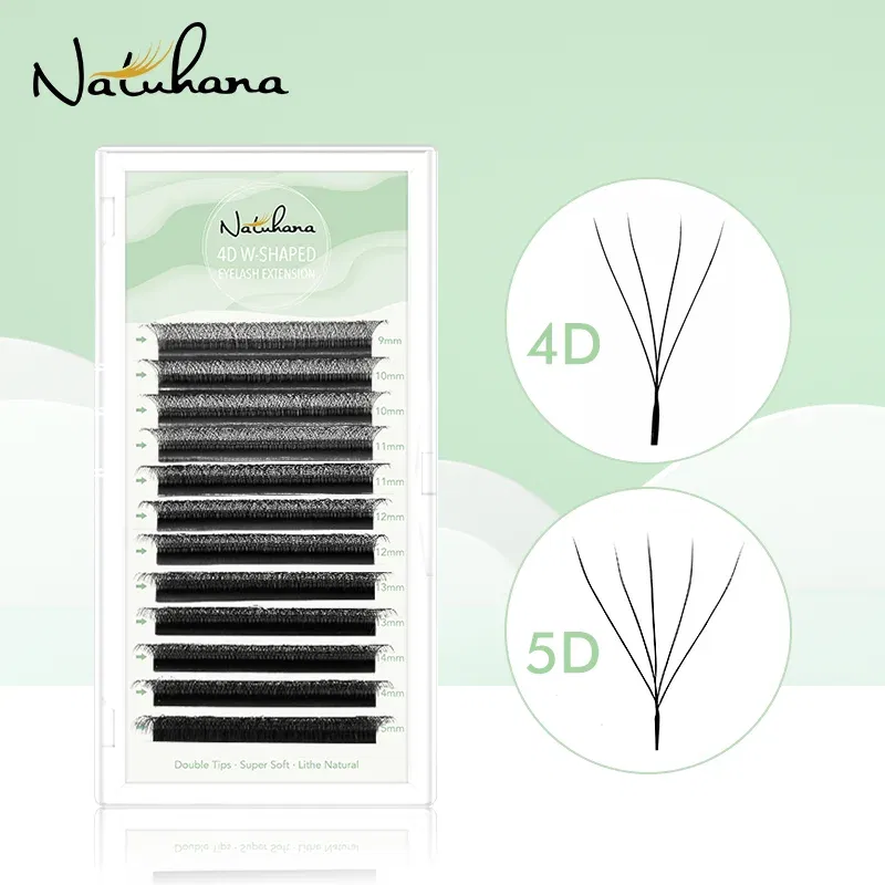 Color: Brushed Brass, Curl: D, Thickness: 0.07mm, Length: 11mm - NATUHANA W-Shaped 4D 5D Volume Eyelash Extensions Premade Volume Fans W Shape Lashes Natural Soft False Eyelashes for Makeup