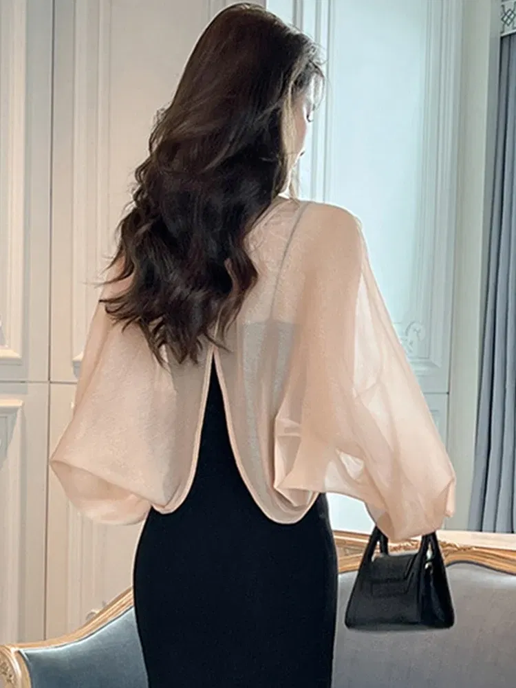 Color: Pink, Size: XL, Ships From: CN - 2023 Elegant Chic Sunscreen Tops Women's Summer Thin Cardigan Coat Light Thin Long Sleeve Back Slit Outwear Sheer Loose Jackets