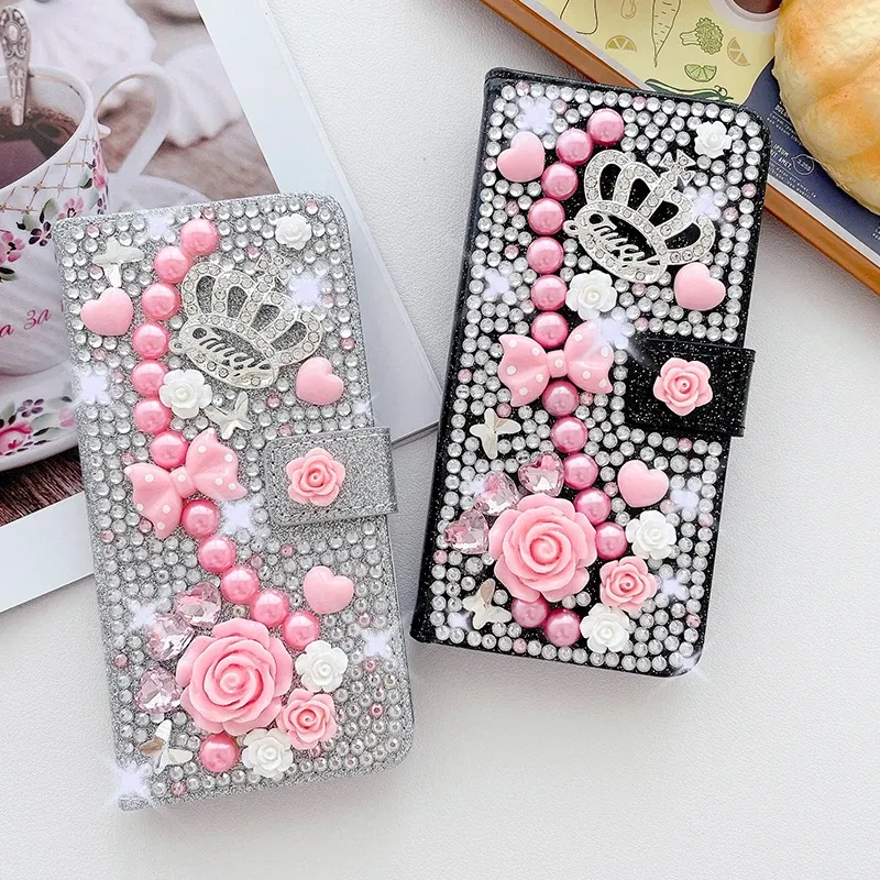 Color: black, Material: Genuine leather - Wallet Glitter Case For Samsung Galaxy S24 FE S23 Ultra S22 Plus S21 S20 A13 A14 A15 A16 A53 A54 A55 A34 Flip Luxury Leather