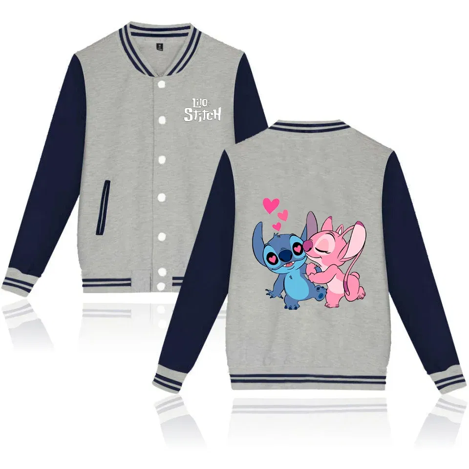 Color: Gold, Size: M - Lilo Stitch Baseball Jacket Men Women Hip Hop Harajuku Jackets Streetwear Kids Boys Girls Loose College Coats
