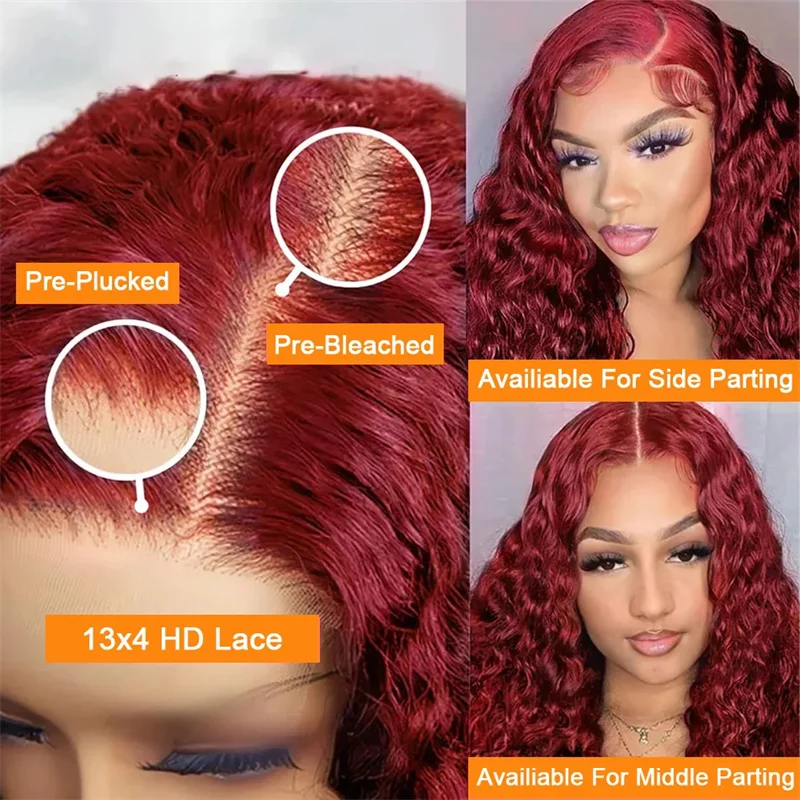 Hair Color: #6, Stretched Length: 32inches, Density: 250%, Ships From: CHINA - 30 40 Inch 99J Burgundy 13x6 Hd Lace Frontal Human Hair Wig Red Colored 13x4 Transparent Lace Curly Deep Wave Frontal Wig