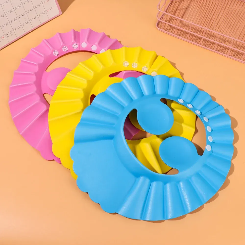 Color: WHITE - Baby Shower Soft Cap Adjustable Hair Wash Hat for Kids Ear Protection Safe Children Shampoo Bathing Shower Protect Head Cover