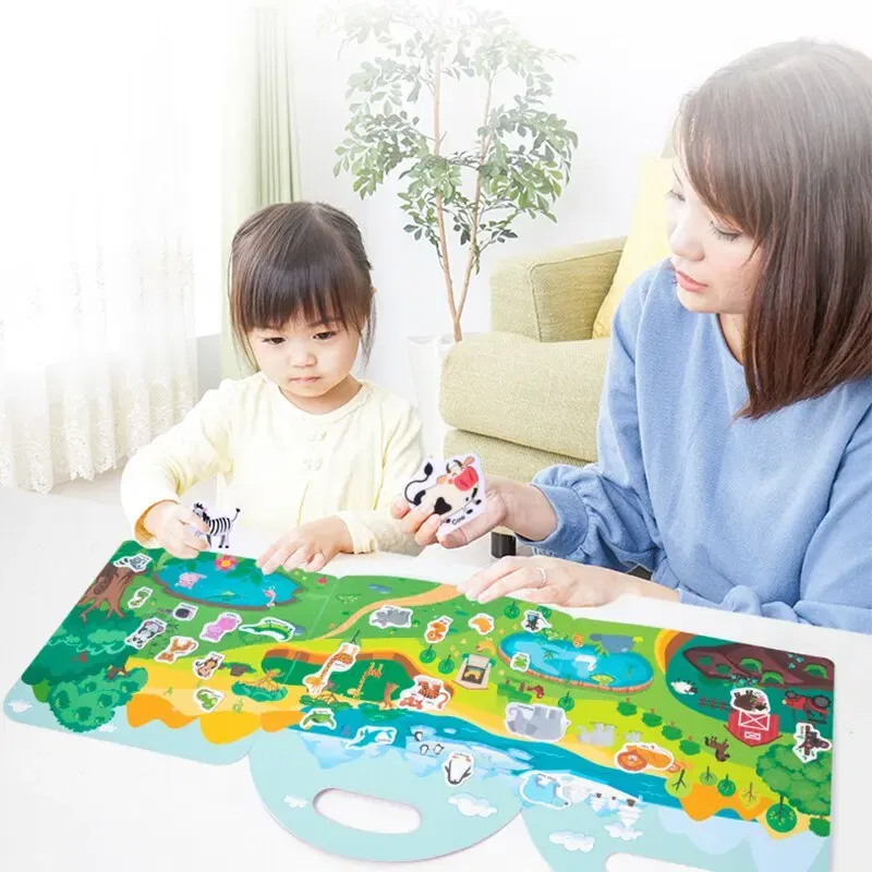 Color: Army Green - Early Childhood Education Scene Sticker Book Focus Cultivation Quiet Sticker Book Enlightenment Puzzle Cognitive Sticker Book