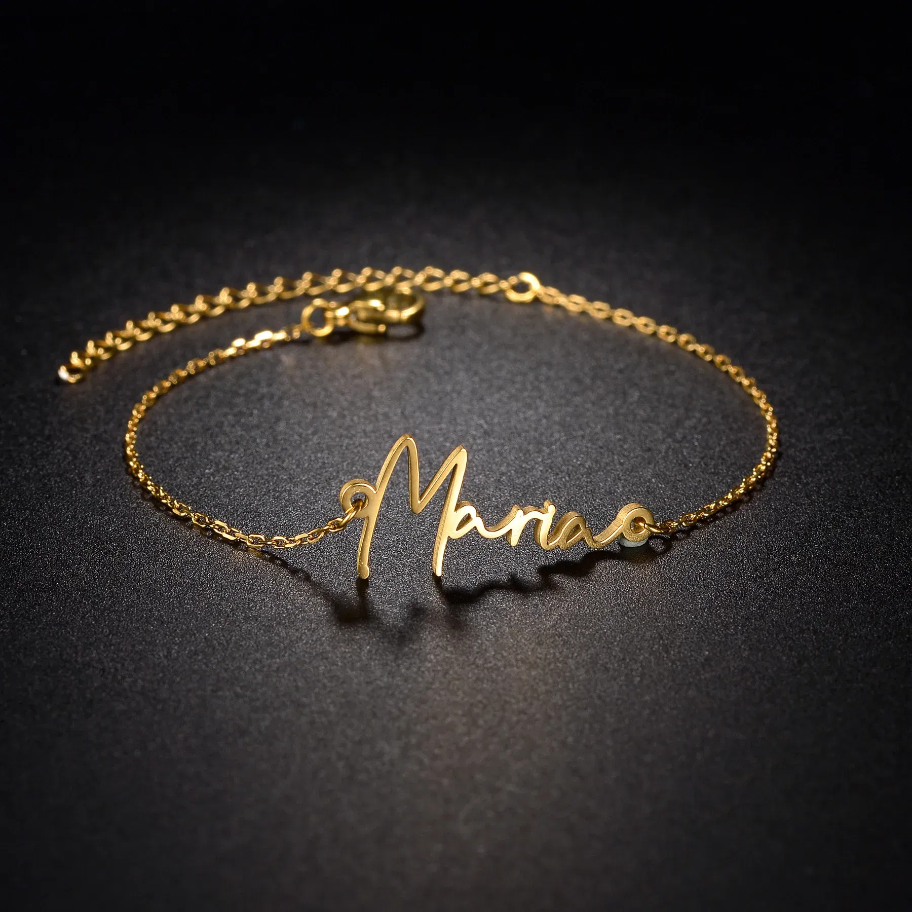 Metal Color: Blue Zinc Plated, Length: 19.5CM, Main Stone Color: Gold - Atoztide Personalized Custom Name Bracelet for Women Men Stainless Steel 10mm Cuban Chain Nameplate Handmade Bangle Jewelry Gift