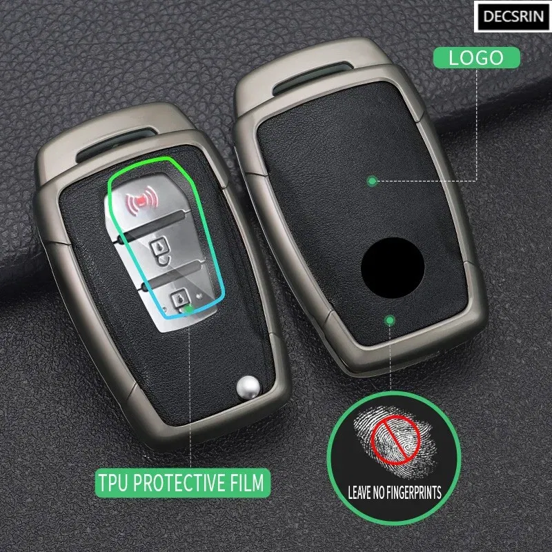 Color Name: black - Zinc Alloy+ Leather Car Flip Key Case Cover Shell Fob For SsangYong Kyron 2 Sanka Actyon Korando Tivoli Protective Accessories