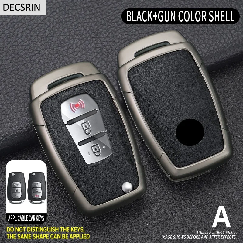 Color Name: black - Zinc Alloy+ Leather Car Flip Key Case Cover Shell Fob For SsangYong Kyron 2 Sanka Actyon Korando Tivoli Protective Accessories
