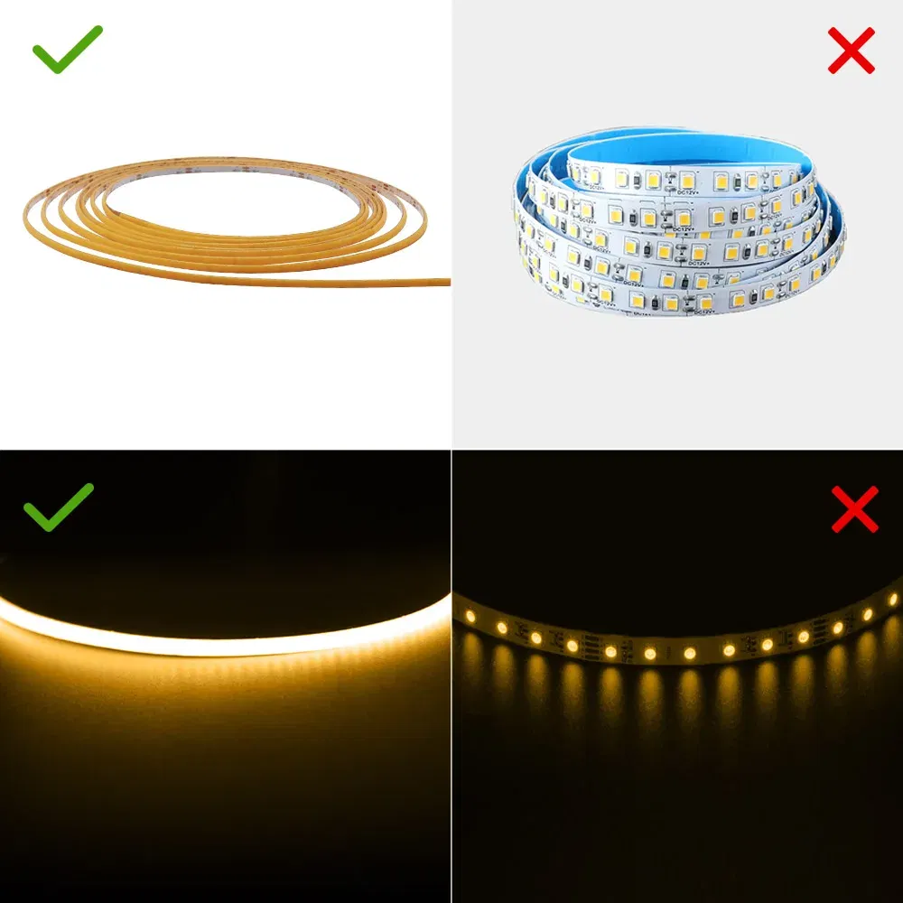 Emitting Color: Emitting Color2, Color: Yellow, Length: 5m - 2.7mm Ultra Slim COB LED Strip Lights 480LEDs/m Flexible Linear Light Tape Diode Ribbon Backlight Red Amber Purple Car Dimmable