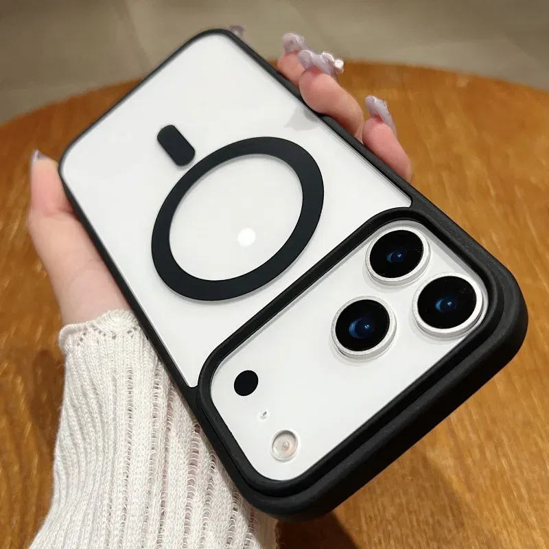 Color: Beige, Material: Genuine Leather - Luxury Shockproof Magsafe Wireless Charge Case for iPhone 17 Air 16 15 14 Plus 13 12 Mini 11 Pro Max Clear Magnetic Bumper Cover