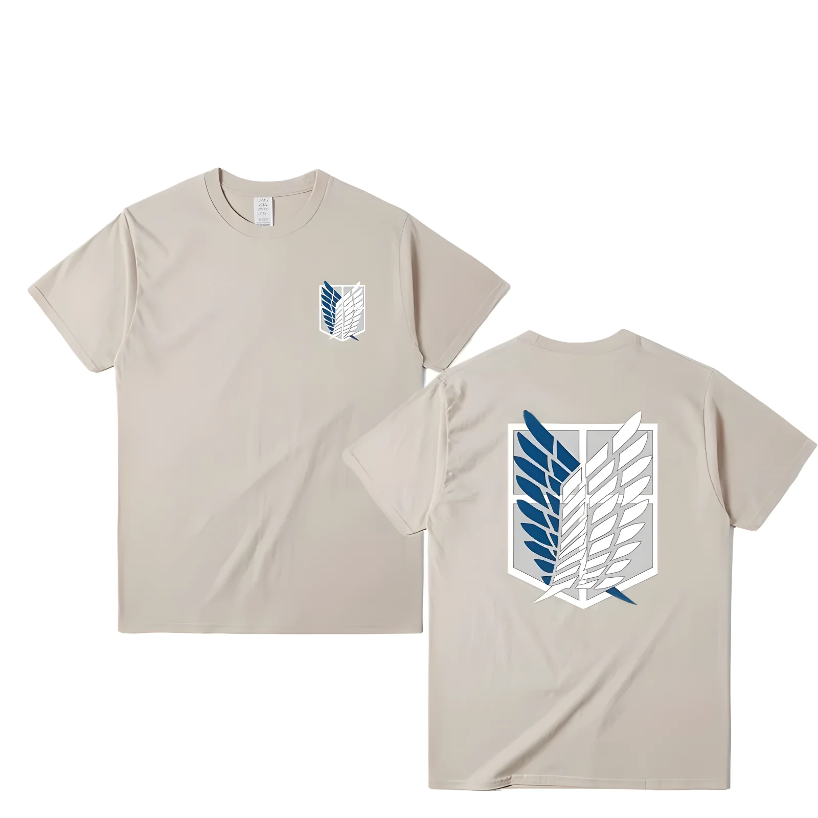 Color: Khaki, Size: XXXL - Attack on Titan T-shirt Wings of Freedom Short Sleeve Ackerman Mikasa Eren Jaeger Men Cotton Tops Summer Oversized O-Neck Tee