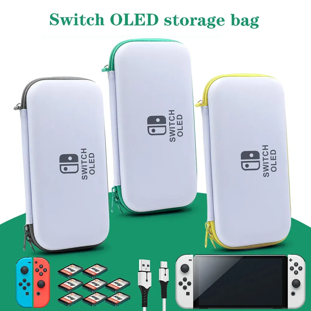 Color: Jungle Green - Case Kit For Nintend Switch OLED Console Carrying Case Protective Pouch Hard Shell Clear Cover For Switch Oled WIth Film Glass