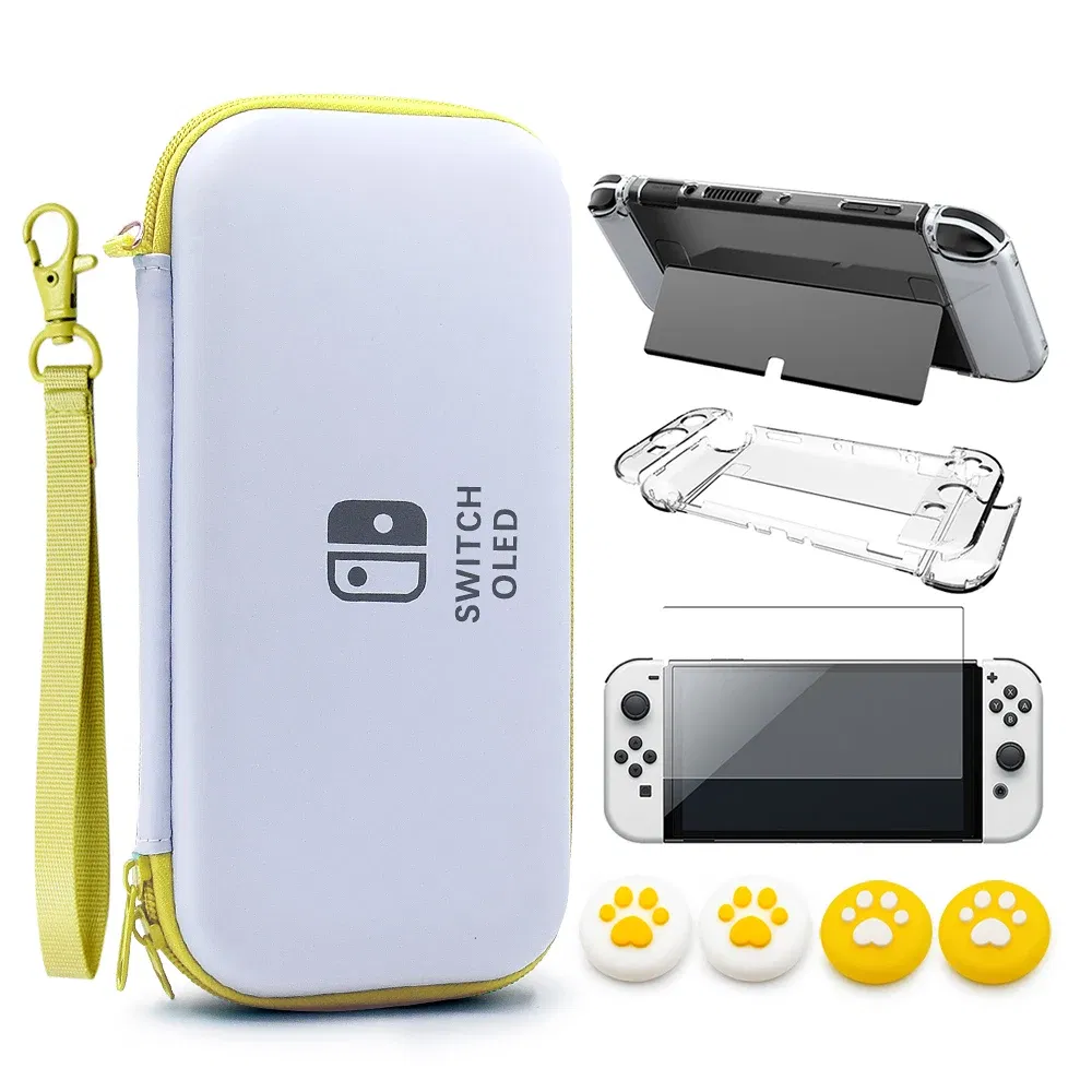 Color: Jungle Green - Case Kit For Nintend Switch OLED Console Carrying Case Protective Pouch Hard Shell Clear Cover For Switch Oled WIth Film Glass