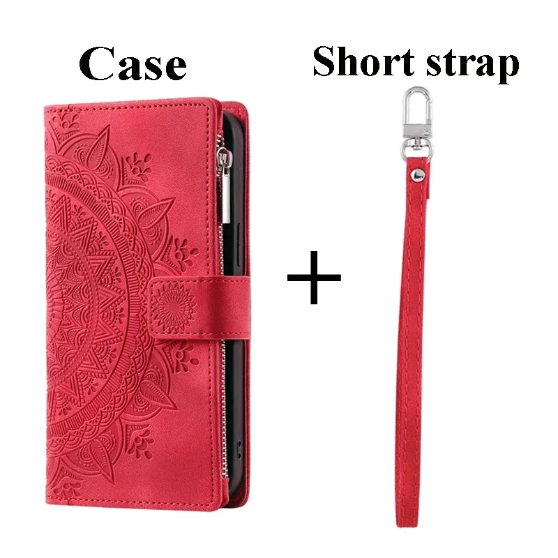 Color: Red, Material: EVA - For OPPO A38 A58 A57 A 78 38 4G 5G Book Case Crossbody Lanyard Zipper Wallet Funda OPPO A78 Case Phone A98 A 58 98 A18 A77 S A17