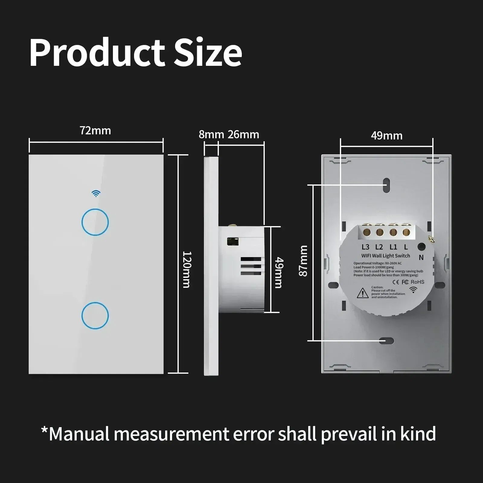 Color: Red - Tuya US WiFi+Bluetooth Smart Switches No Neutral Wire Required 1/2/3/4 Gang Light WiFi Touch Switch Work with Alexa Google Home