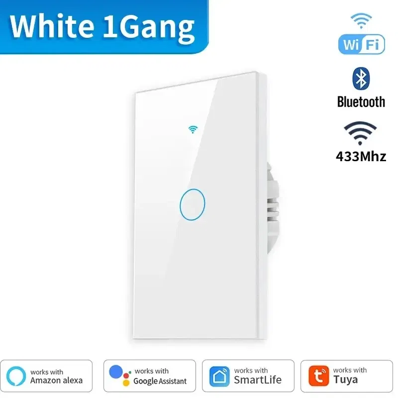 Color: Red - Tuya US WiFi+Bluetooth Smart Switches No Neutral Wire Required 1/2/3/4 Gang Light WiFi Touch Switch Work with Alexa Google Home