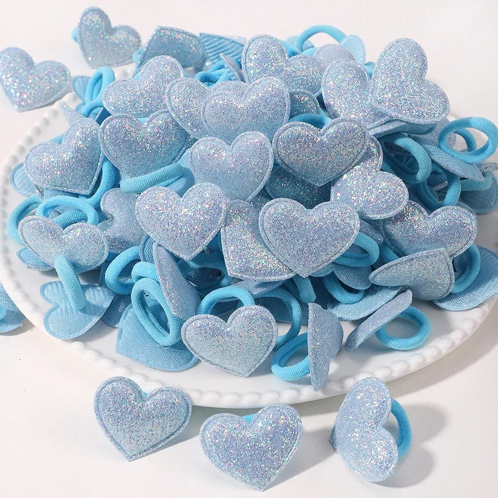 Color: DARK GRAY - 10pcs Love Star Kids Hair Loop No Harm Hair Towel Loop Head Rope Cartoon Ponytail Holder Rubber Band Girls Hair Accessories