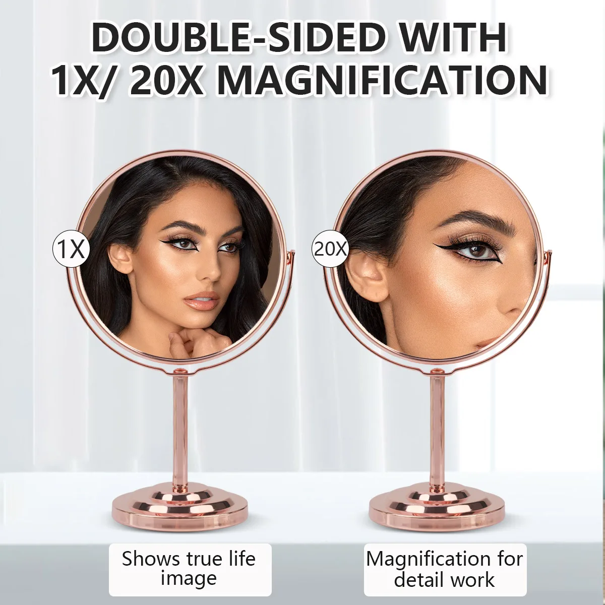 Color: black - 3/4/5in Double-Side Makeup Mirror With 2X Magnification Clear Reflection And Easy To Carry Desktop Vanity Mirror With Stand