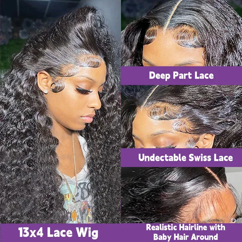 Color: #10, Ships From: CHINA, Stretched Length: 20inches, Density: 100% - Curly Human Hair Wigs For Women Water Wave Lace Front Wig 13x4 13x6 Lace Frontal Deep Wave Wig 100% Human Hair Hd Lace Wigs