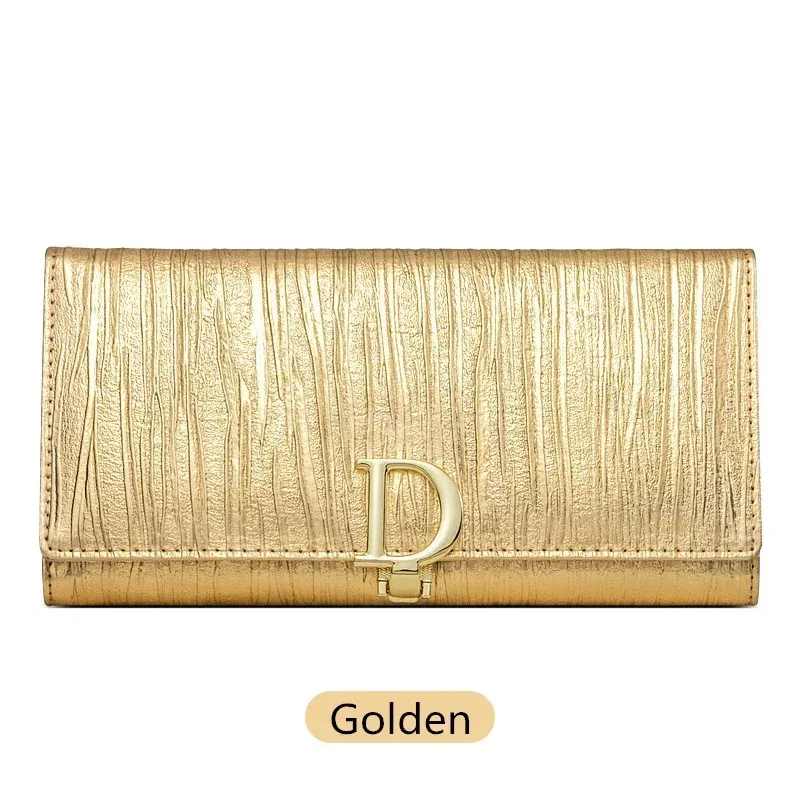 Color: Beige - 2025 Design Women Long Wallets Fashion Long Phone Purse Luxury Genuine Leather Ladies Card Holder Stripe Wallet Cartera De Mujer