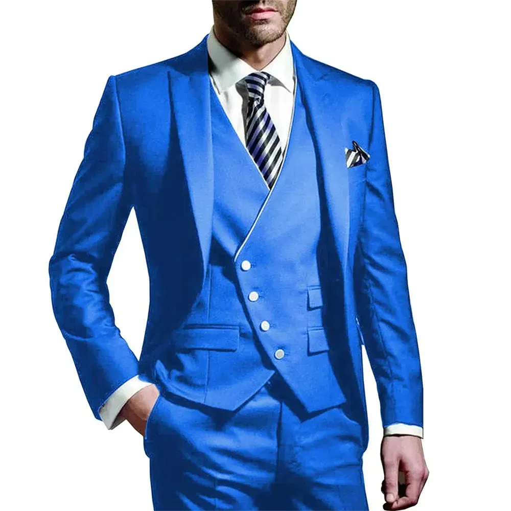 Color: Blue, Size: L, Ships From: CHINA - White Men Wedding Suits Groom Wear Peak Lapel Wedding Groom Tuxedos Business Party Suit 3 Pieces (Jacket+Vest+Pant?‰Costume Homme