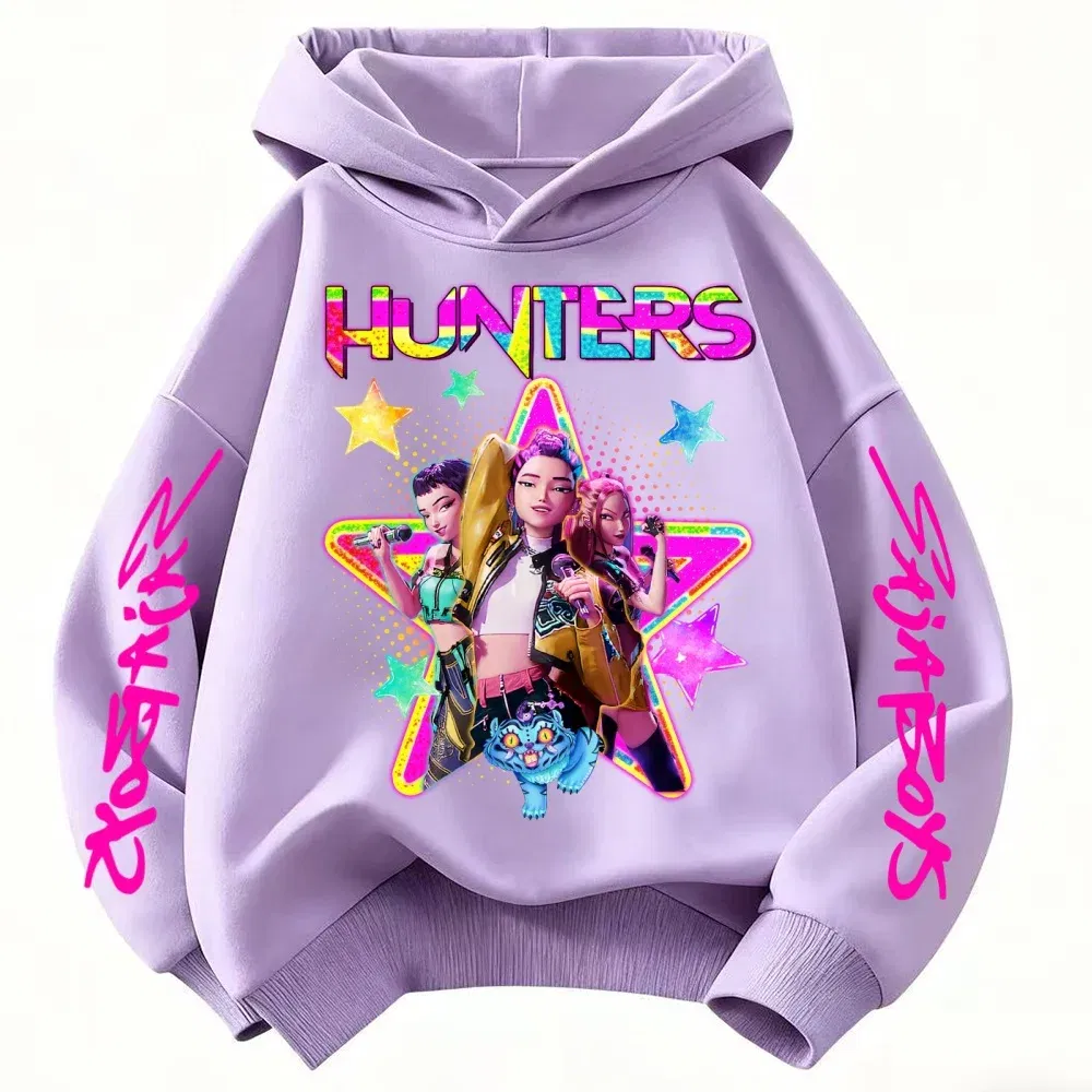 Color: Blue, Kid Size: 4 - KPop Demon Hunters Huntrix Girls Sweatshirts Spring Fall Boys Children Hoodies Long Sleeves T-shirt Jacket Toddler Kids Clothes