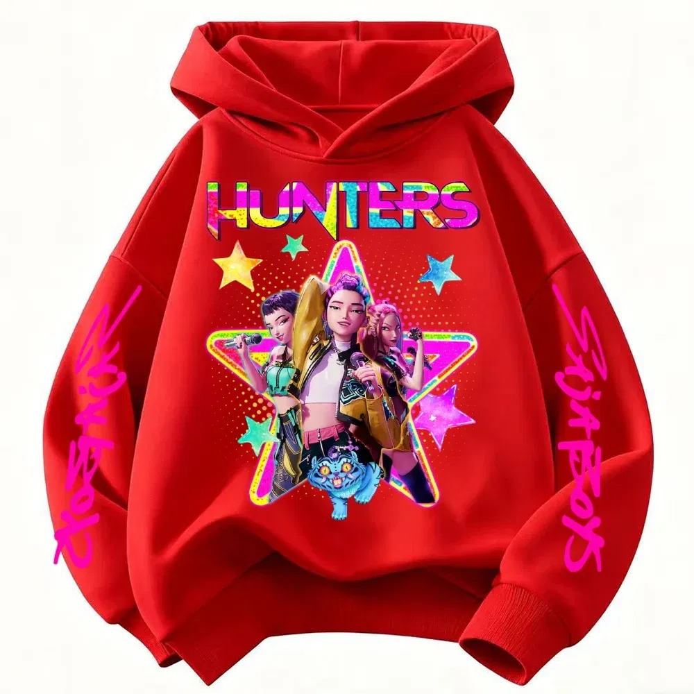 Color: Blue, Kid Size: 4 - KPop Demon Hunters Huntrix Girls Sweatshirts Spring Fall Boys Children Hoodies Long Sleeves T-shirt Jacket Toddler Kids Clothes