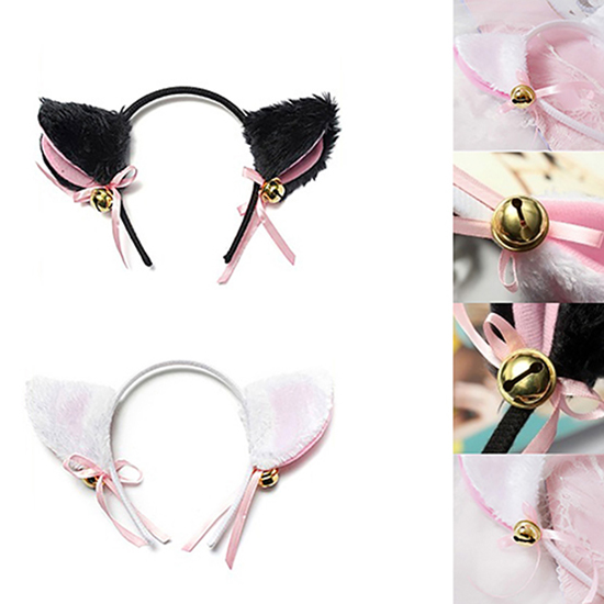 Color: wine red, Size: One Size, Ships From: CHINA - Cartoon Cats Fox Ears Headband with Bell Bow for Anime Cosplay Party Costume