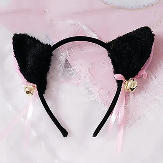 Color: wine red, Size: One Size, Ships From: CHINA - Cartoon Cats Fox Ears Headband with Bell Bow for Anime Cosplay Party Costume