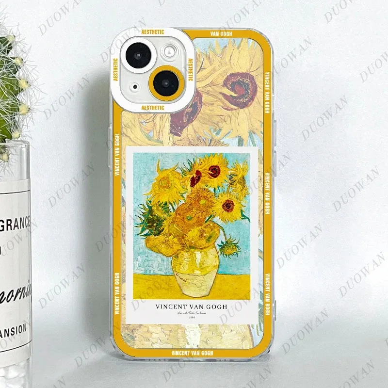 Color: Clear, Material: Vinyl - Van Gogh Oil Painting Phone Case For iPhone 11 12 13 14 15 16 Pro Max XR X XS Mini 8 7 Plus SE 2020 2022 Transparent Case