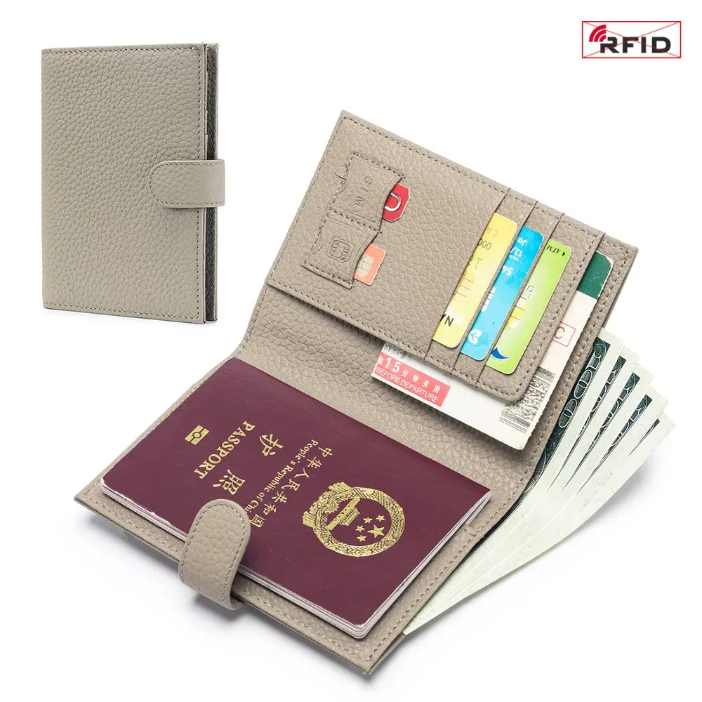 Color: Pink - Genuine Cow Leather Passport Holder Travel Wallet with Zipper Pocket Card Holder RFID Blocking Bifold Wallet for Men and Women