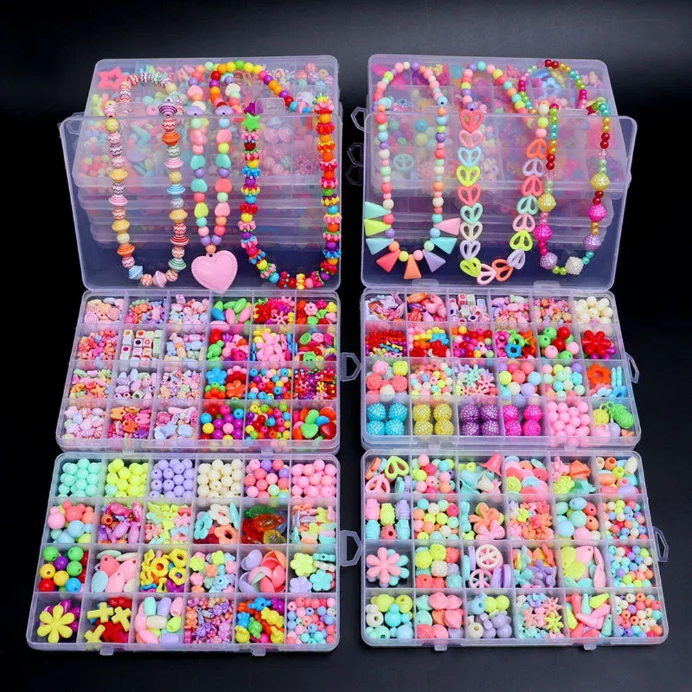 Color: Red - 500pcs DIY Handmade Beaded Children's Toy Creative Loose Spacer Beads Crafts Making Bracelet Necklace Jewelry Kit Girl Toy Gift