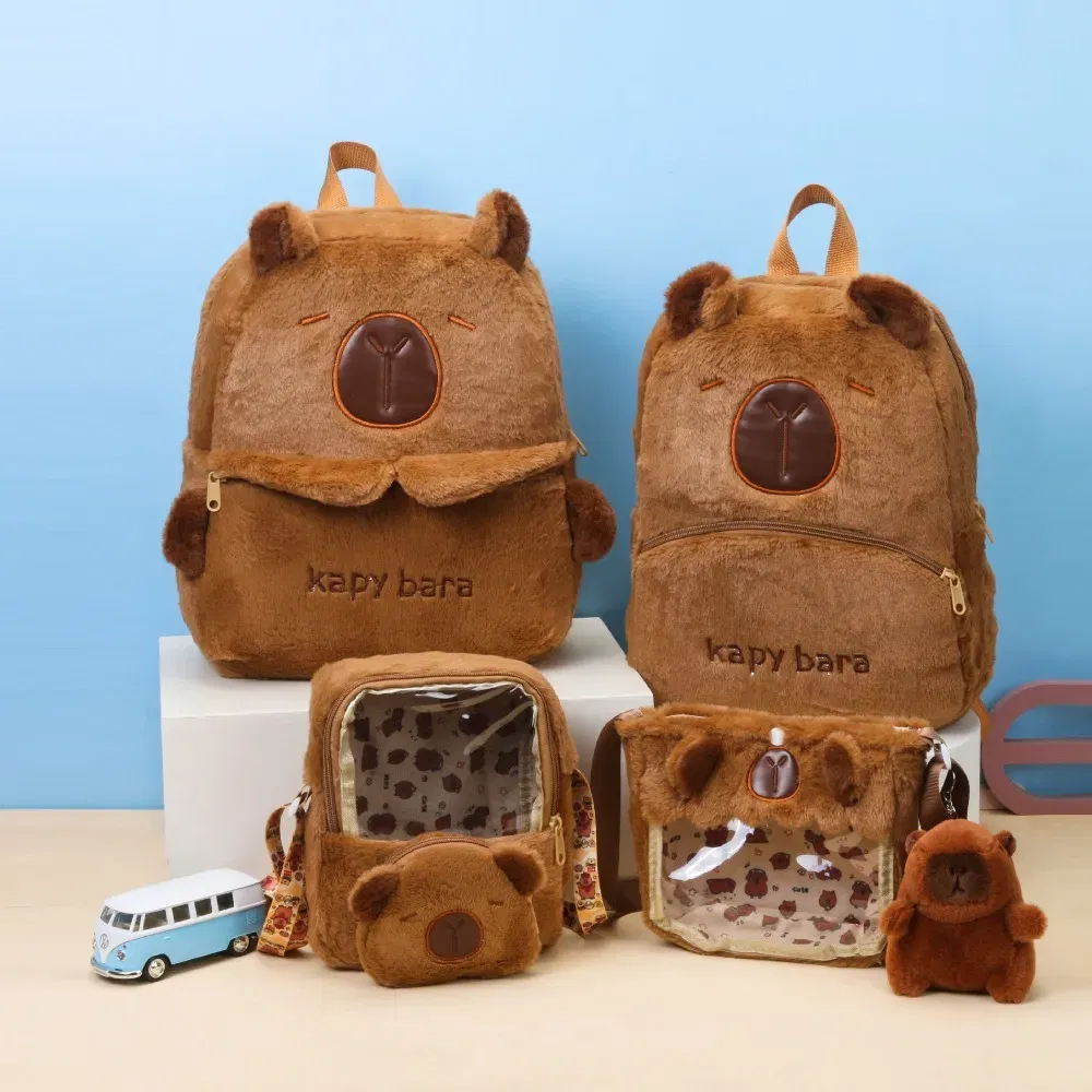 Color: SKY BLUE - Shoulder Bag Capybara Plush Backpack Animals Students School Bag Couple