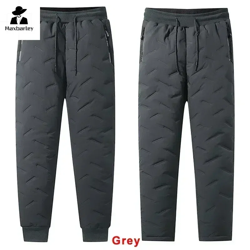 Size: 6XL, Color: army green - Winter Down Cotton Pants Men's Casual Waterproof Zipper Pocket Thickened Wool Warm Pants Jogger Outdoor Cold-proof Ski Pants 7XL