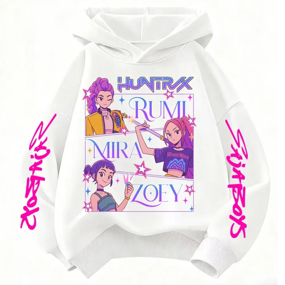 Color: WHITE, Kid Size: 4T - Children's Hoodies KPop Demon Hunters tops Boy Girls Coat Casual Toddle Sweatshirr white pink child 3-12 year the Spring Autumn