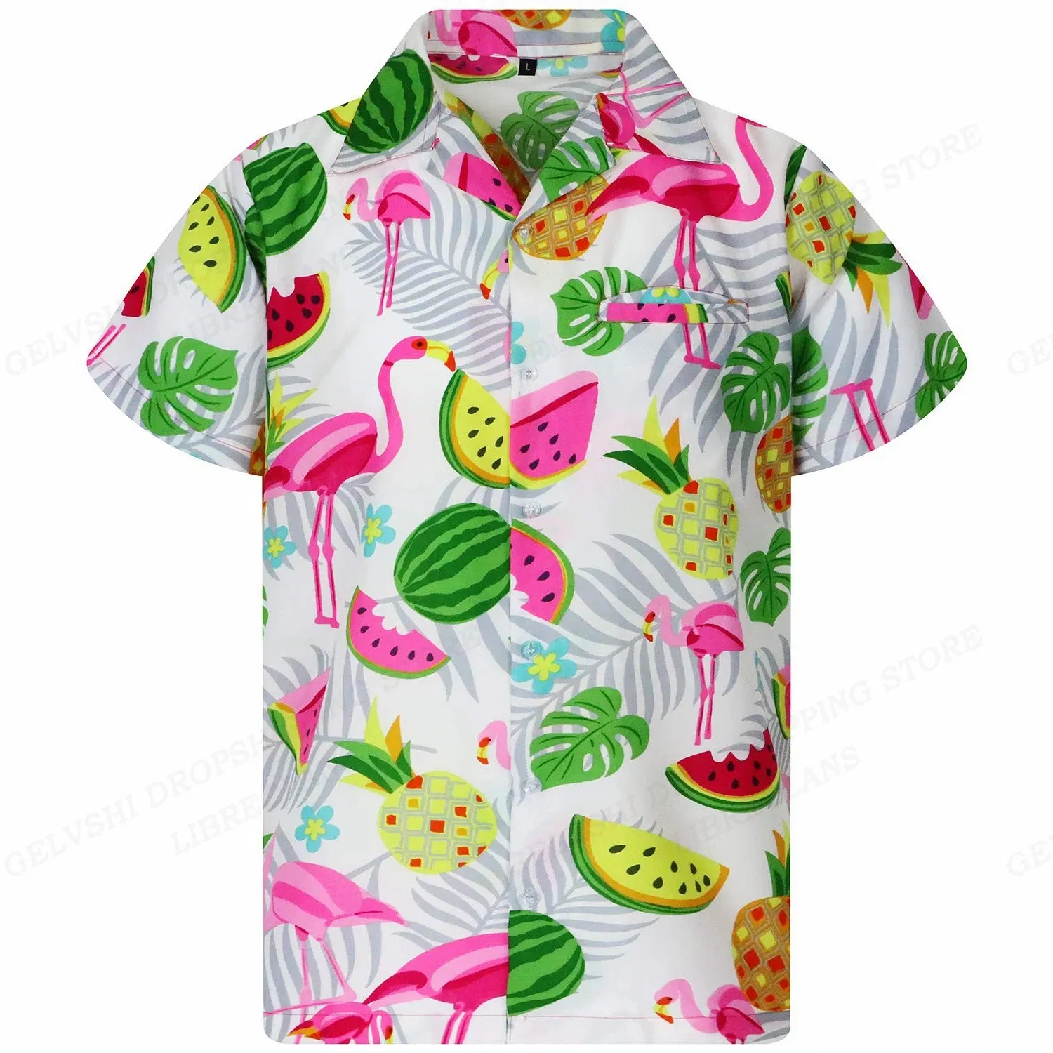 Color: black, Size: 4XL - Flamingo Hawaiian Shirts Beach Summer Men's Shirt Tropic Leaf 3D Print Shirts Men Women Fashion Blouse Short Sleeve Vocation