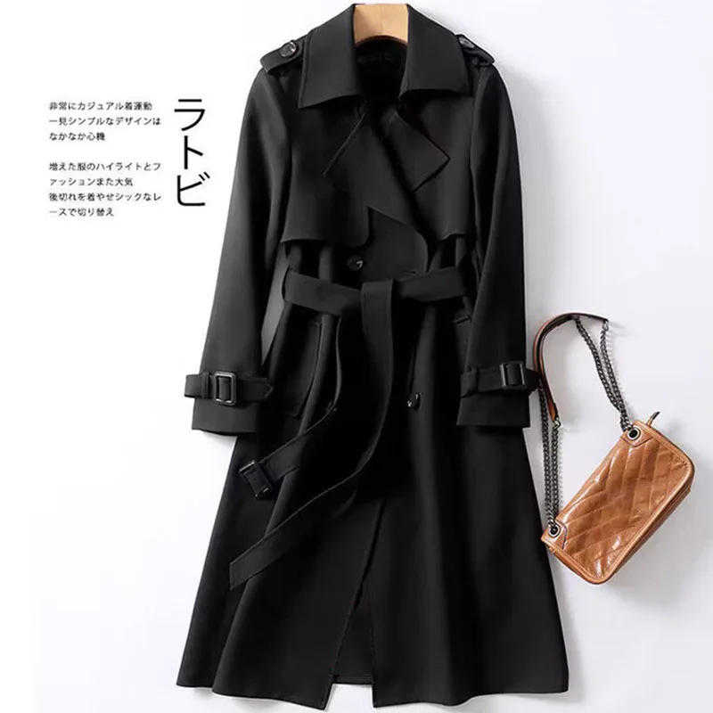 Color: black, Size: XL - Autumn Winter Long Sleeve Trench Coat For Women 2024 Fashion Loose Office Lady Long Outerwears Jacket Coats Female Clothing