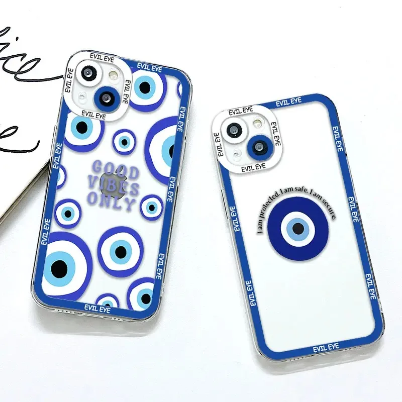 Color: Gold, Material: PE - Blue Evil Eye Phone Case For Samsung Galaxy S10 S20 S21 S22 S23 S24 FE Plus Ultra Note 20 Transparent TPU Case