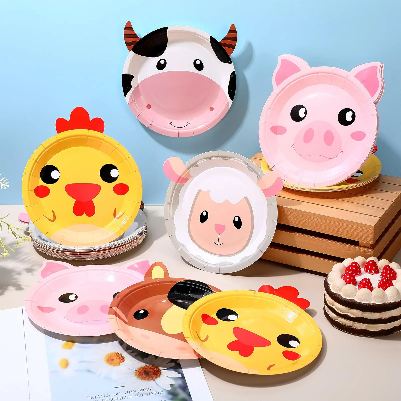 Color: Light Grey, Capacity: 220ml - Farm Animals Party Paper Plates Chicken Pig Cow Sheep Horse Disposable Plates Farm Birthday Party Supplies for Baby Shower
