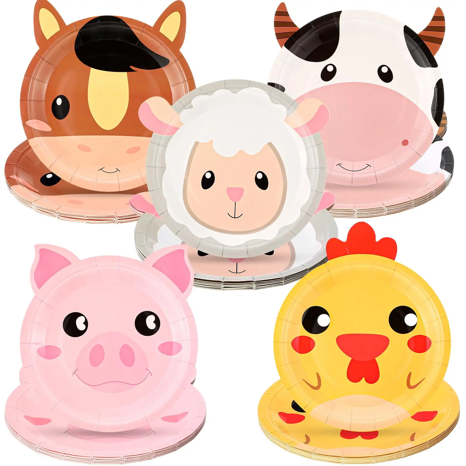 Color: Light Grey, Capacity: 220ml - Farm Animals Party Paper Plates Chicken Pig Cow Sheep Horse Disposable Plates Farm Birthday Party Supplies for Baby Shower